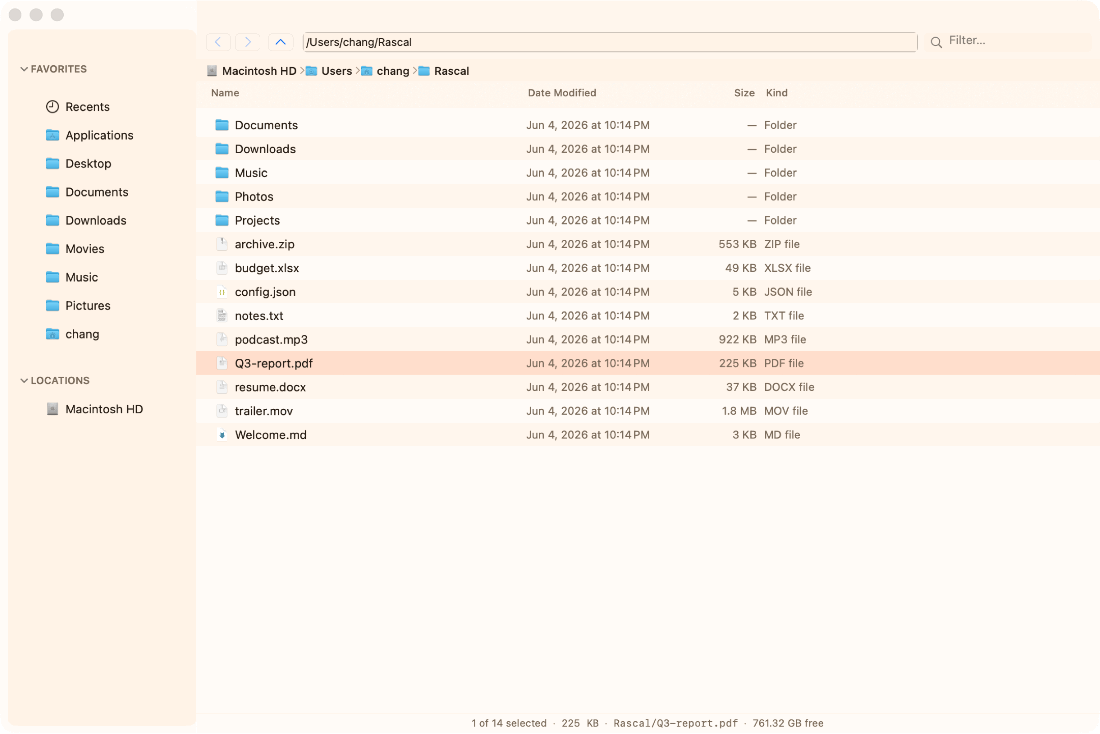 Browsing folders and switching between list, icon and column views