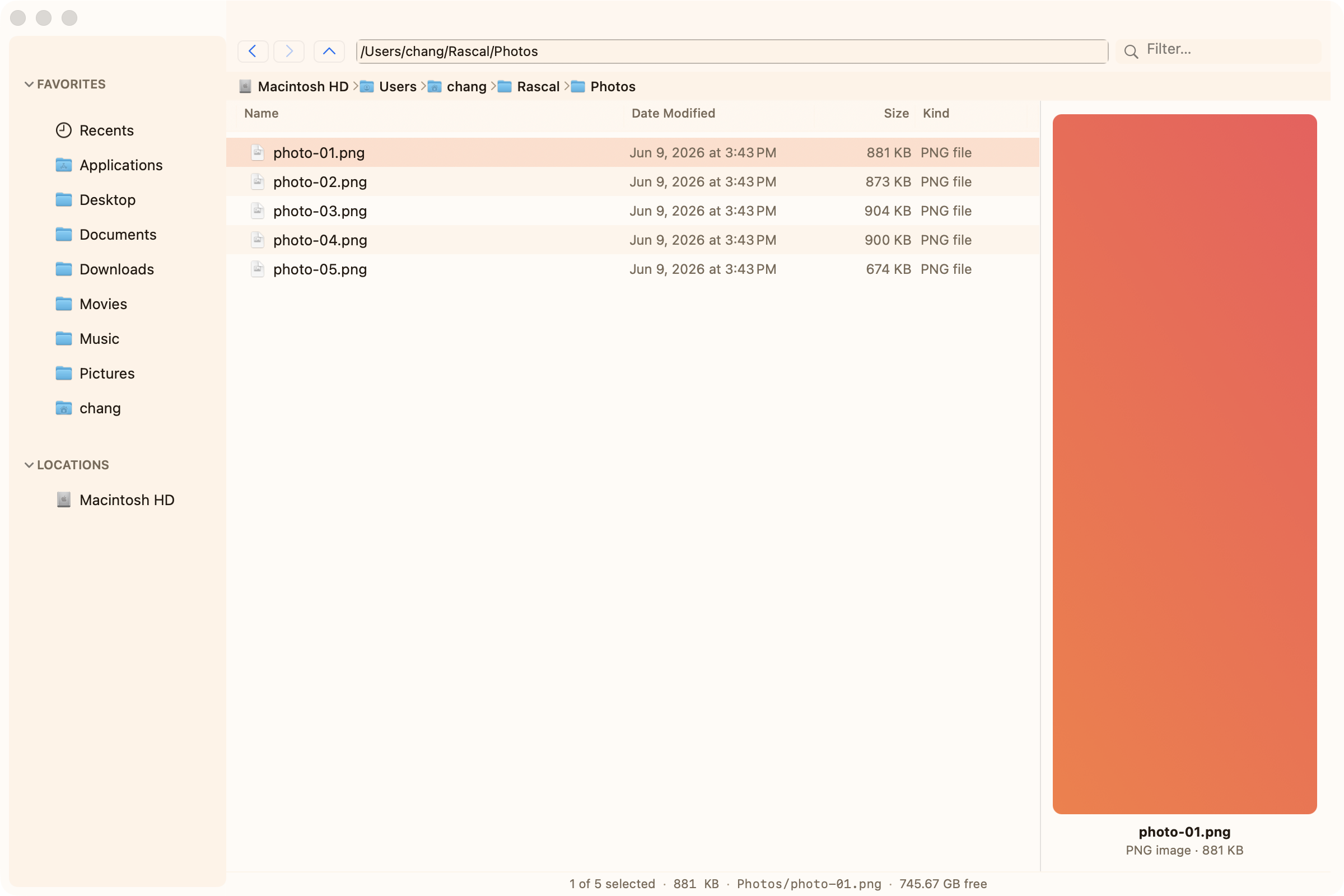 A colourful image shown in the side preview panel
